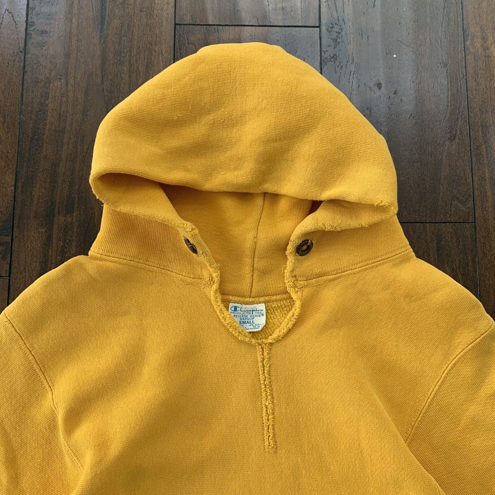 Vintage 70s Champion USA Reverse Weave Sweatshirt Hoodie Basic Blank Yellow  60s
