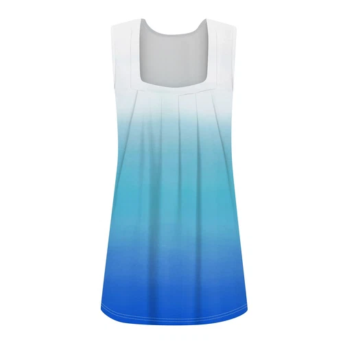 Damen Sommer Plissee Quadratischer Ausschnitt Ärmellos Tank Top Farbverlauf Bedruckt T-Shirt - Bild 39 von 51