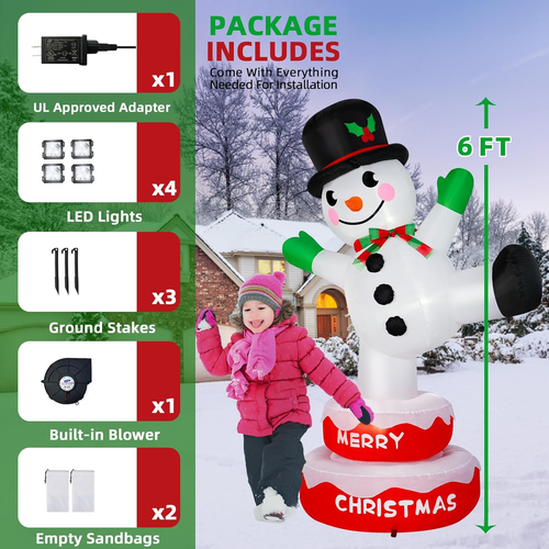 6FT Christmas Inflatable Outdoor Decoration, Rotating Inflatable Snowman Stands - Bild 7 von 8