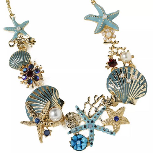 Collar Estrella de Mar Concha de Mar Perlas Playa Náutica Declaración Babero Joyería Cadena EE. UU. - Imagen 5 de 6