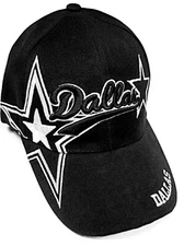Dallas City Black Hat Cap Script Visor Embroidered Signature Double Cowboys Star
