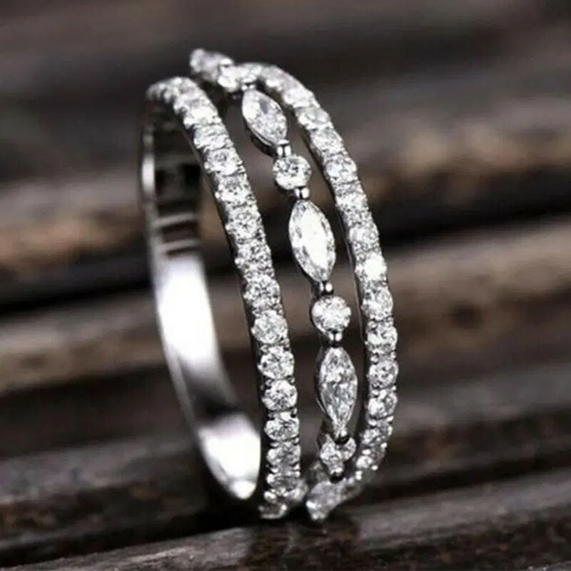 Silver Plated Wedding Engagement Party Ring Women Cubic Zircon Ring Sz