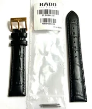 Original RADO 18mm Black Leather Watch Band Strap with Rose-Gold Buckle