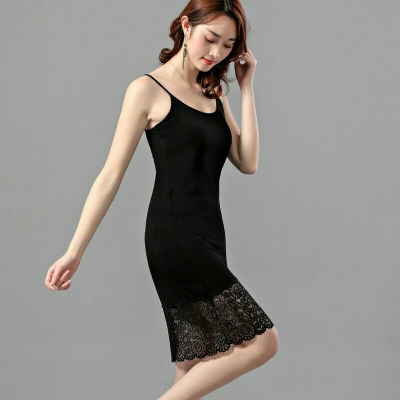 Women Modal Slip Dress Lace Hem Strappy Petticoat Underskirt