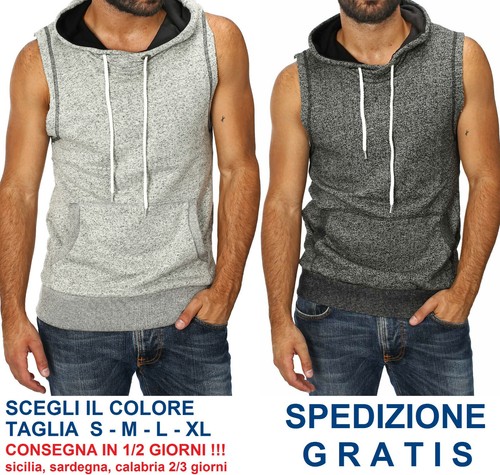 Smanicato da Uomo Cappuccio con Laccetti Regular Fit T-Shirt Smanicata in  Maglia | eBay