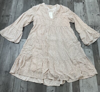 Sim & Sam Leopard Pink Bell Boho Cupcake Tiered Mini Dress Women s Large NEW NWT