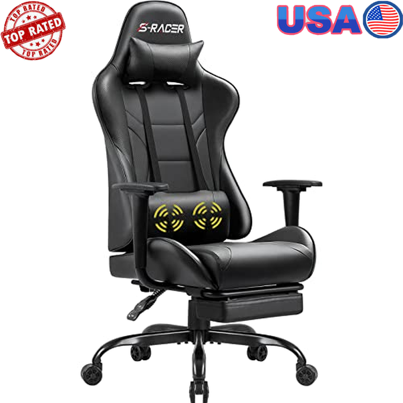 Ergonomic Gaming Chair Adjustable Height W/ Massage Footrest Swivel Recliner New-image