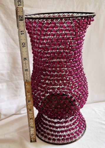 Boho Purple Vintage Bombay Company Bead Hurricane Candle Cover Holder Stand Deco - Picture 4 of 5