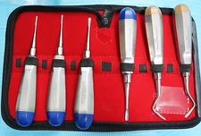 GERMAN 6 PCS ORAL DENTAL ELEVATOR SURGERY SURGICAL INSTRUMENTS SET-GOLD & BLUE