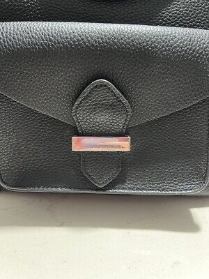 Zara Basics Vegan Leather Drawstring And Snap Black Backpack 