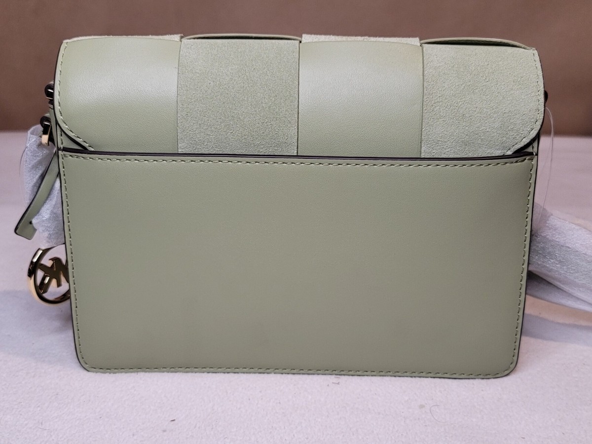 mercer small woven faux leather and suede crossbody bag