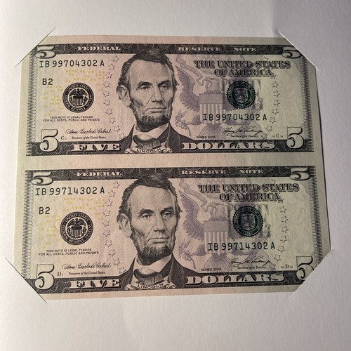 2006 $5 Uncut Pair (2) Bills FEDERAL RESERVE NOTES - New York - Picture 2 of 5