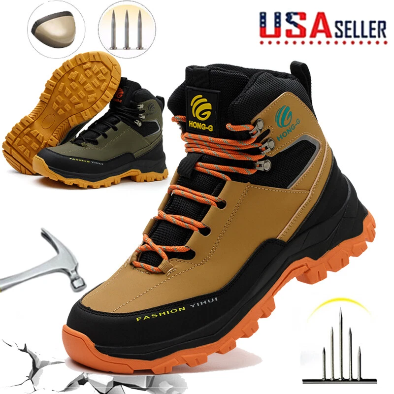 Men's Waterproof Safety Shoes Steel Toe Work Boots Slip Resistant Puncture Proof