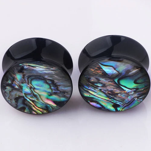 SHELL BLACK Acrylic Ear Plugs Piercing Tunnels Stretcher Gauge Saddle PL157 - Bild 4 von 5