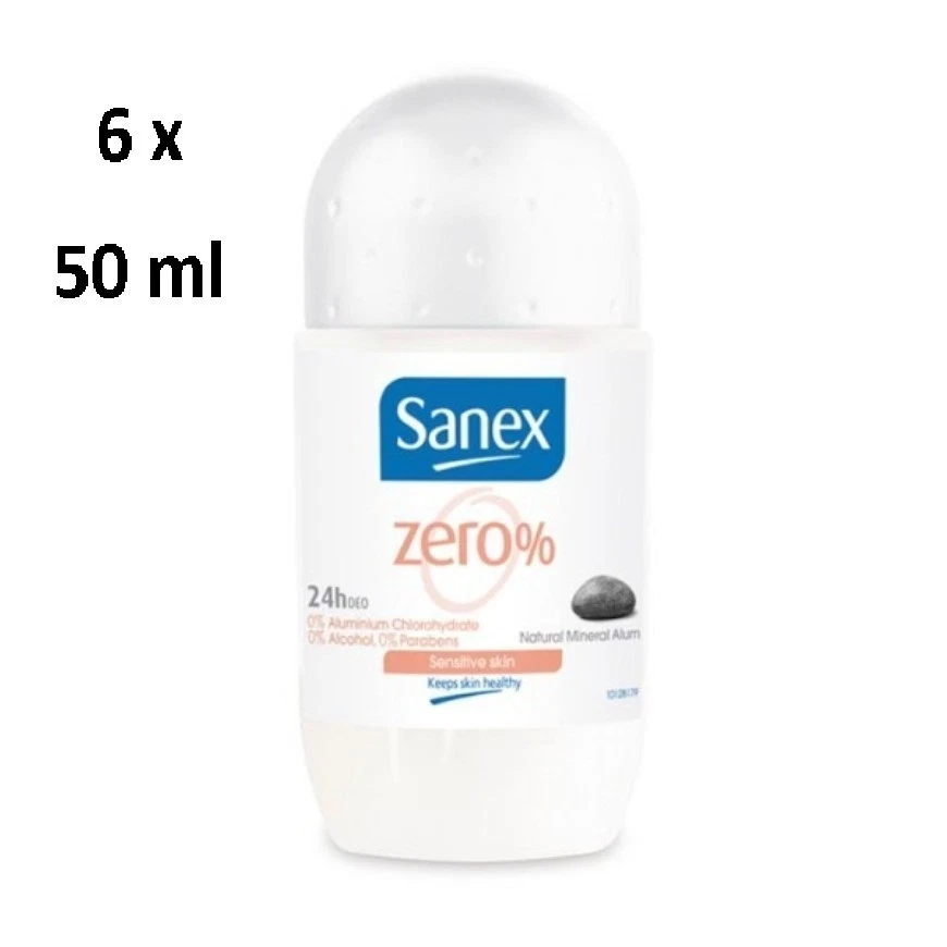 86,00€/L- 6 x SANEX Women Deo Roll-On "Zero % Sensitive" empfindliche Haut- 50ml