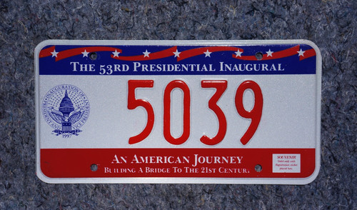 Washington DC District of Columbia Inaugural License Plate # 5039