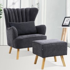 Fabric Chair with Footstool Scallop Back Lounge Chair Accent Armchair Sofa Seat