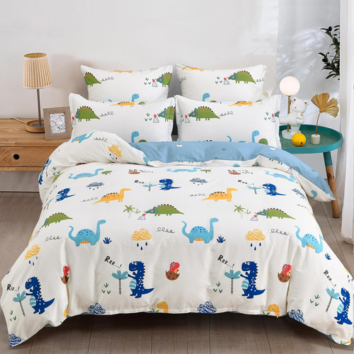 Kids Duvet Cover Set Twin, Cotton Dinosaur Kids Bedding Set for Boys Girls, Soft