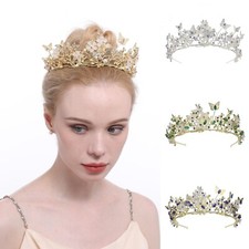 Lovely Butterfly Flower Pearl Crystal Large Tiara Crown Pageant Prom For Women