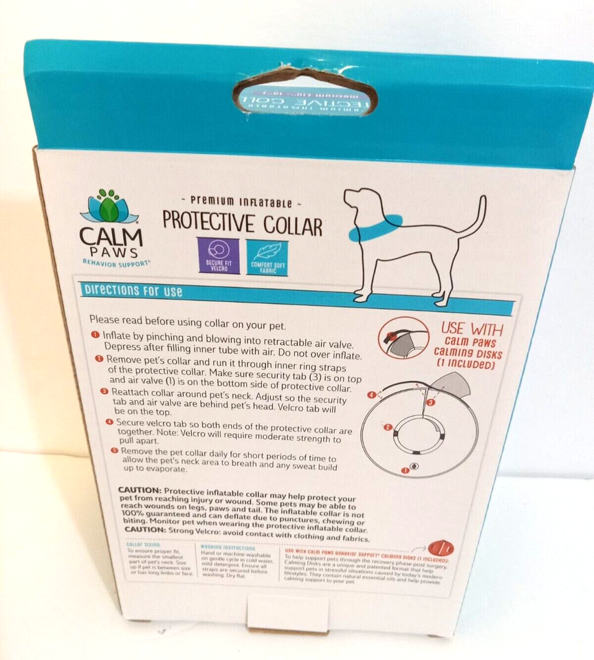 Calm Paws Pets Protective Collar Sz M Premium Inflatable Dog Neck Size