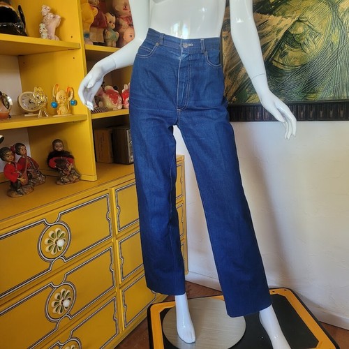 Vtg 80s Anne Klein Logo Disco High Waist Straight Leg Dark Wash Denim Jeans M - Picture 2 of 10