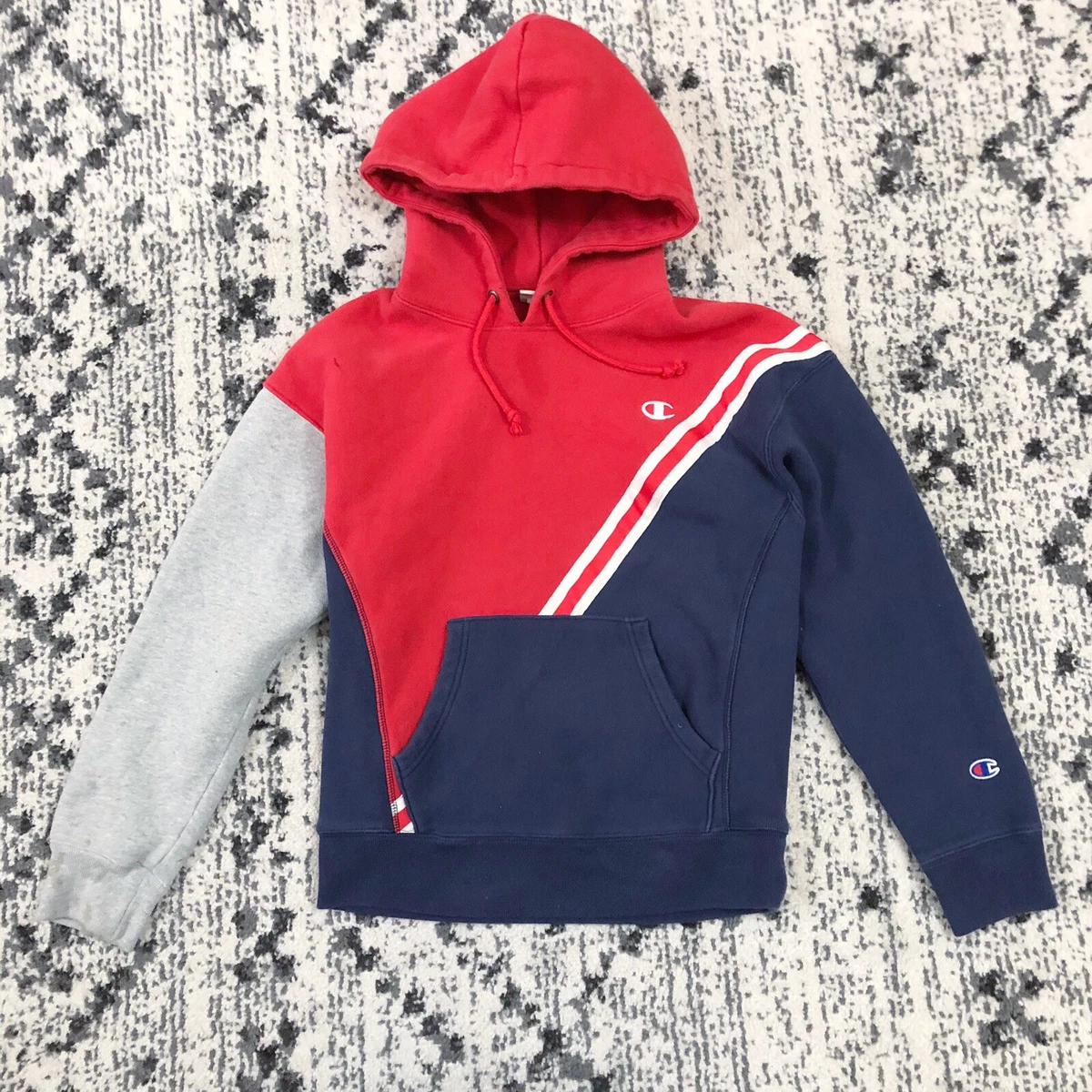 Vintage Champion Reverse Weave Color Hoodie Medium Blue Red Rare Flaw | eBay