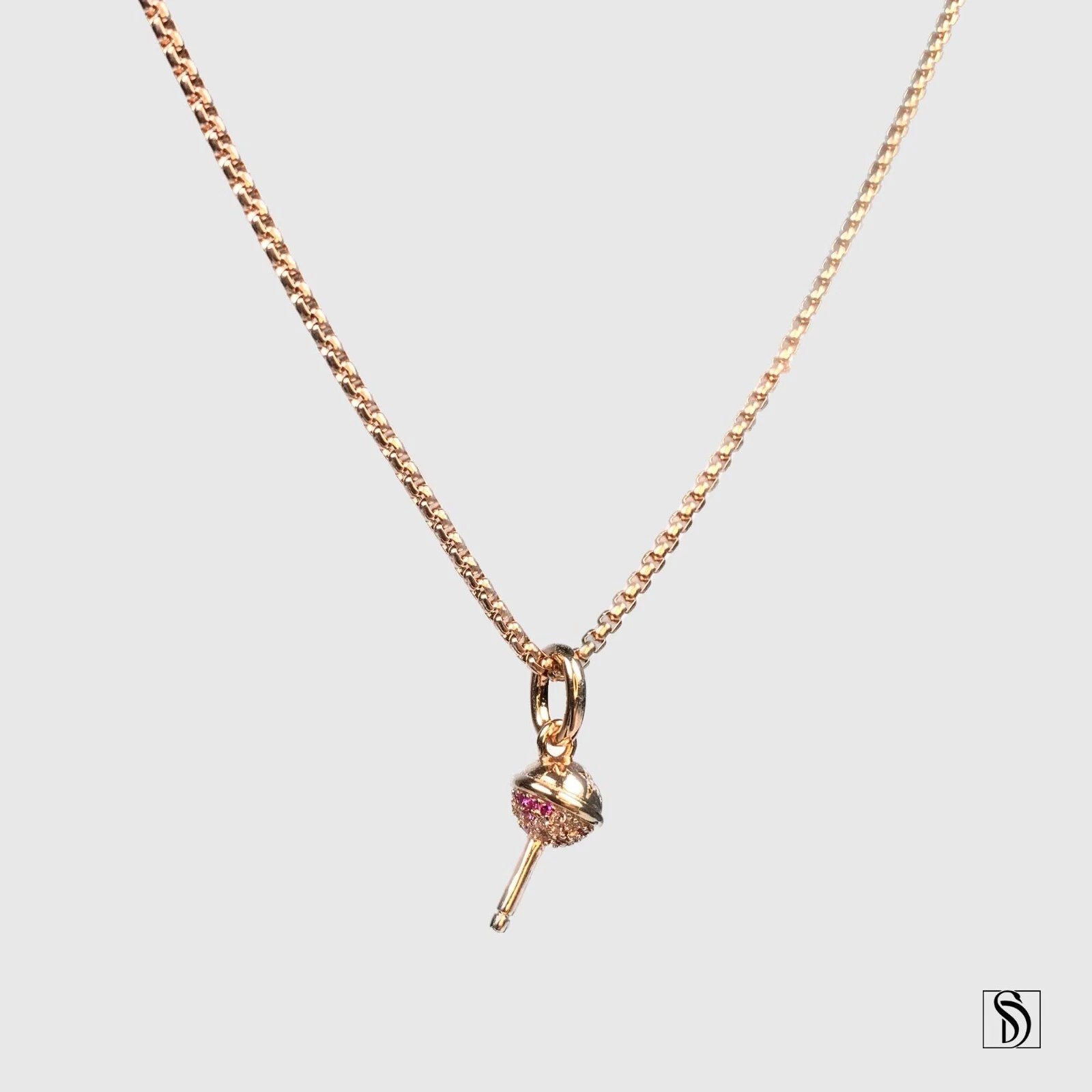 Collier sucette or rose pierre précieuse   Sweet Candy Treat charme ludique coloré