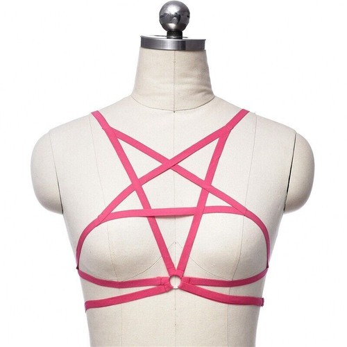 Sexy Goth Harness Sexy Chain Pentagram Body Lingerie Bra Cage Elastic Cupless - Picture 13 of 15