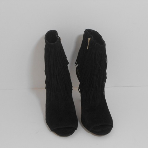 Sam Edelman Arizona Footwear Suede Ankle Boots Fringe Heels Peep Toe Size 8M - Picture 3 of 8