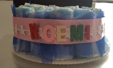 TORTA DI PANNOLINI 1 PIANO AZZ/ROSA X NASCITA,BATTESIMO,COMPLEANNO PERSONALIZZ