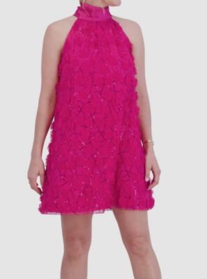 Eliza J Women's Pink Floral Applique Halter Shift Dress Size 12