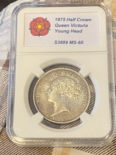 Queen Victoria 1875 Young Head Half Crown, personal grade MS-60