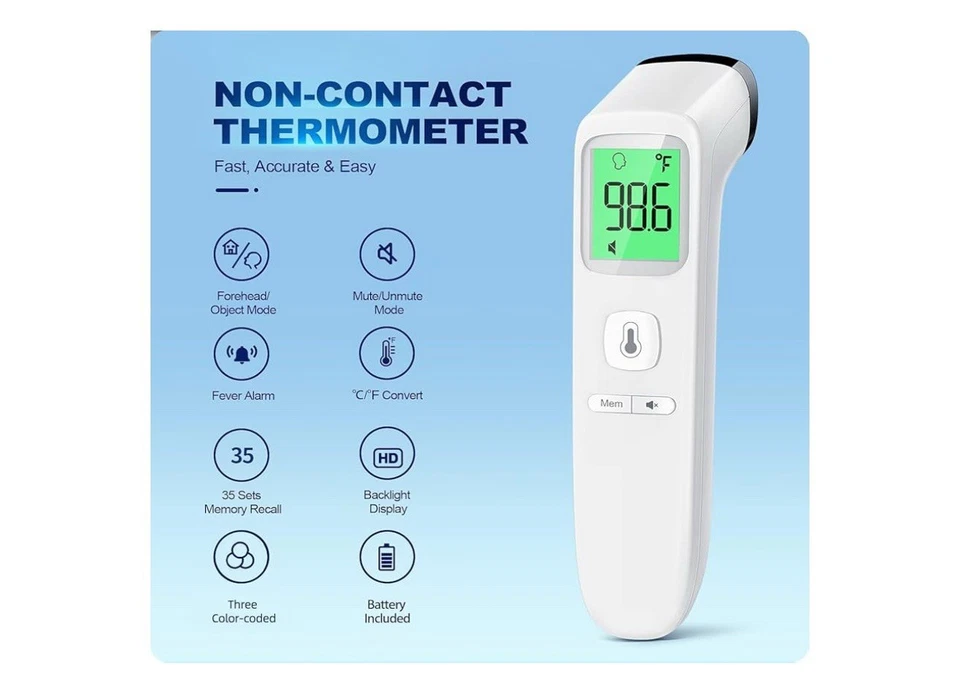 Termómetro sin contacto para adultos y niños, alarma digital precisa de fiebre del bebé Foto 3 de 4