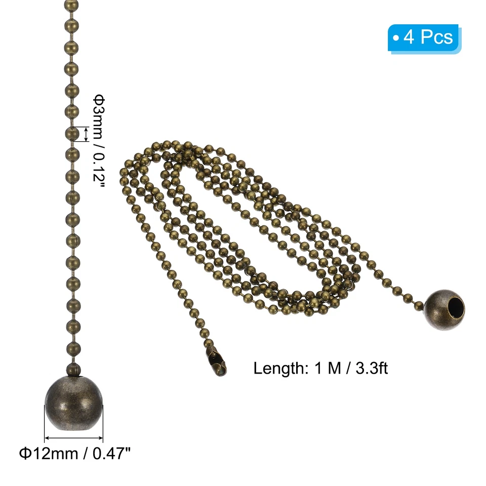 Ventilador de techo 4 piezas 1M cadena de tracción con cuentas con colgante de bola bronce Foto 2 de 4