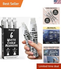 6 White Car Window Markers Washable for Auto, Cars Glass - Jumbo Liquid Cha...