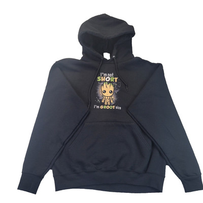 Jerzees I m Not Short I m Groot Size Black Hoodie Sweatshirt Size Medium