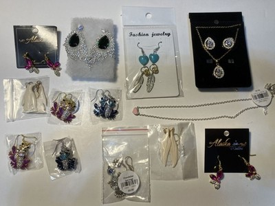 Earrings of several types one earring/necklace set and heart necklace