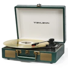 Vintage 3-Speed Bluetooth Portable USB Suitcase Record Player with Built-in S...