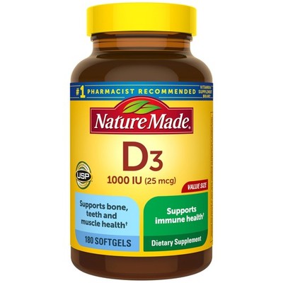 Nature Made Vitamin D3 1000 IU (25 mcg), 180 180 Count (Pack of 1), No Color
