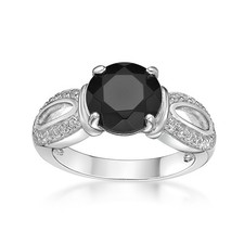 Sterling Silver Round Black Onyx Ring with White Topaz Accent Sz 8