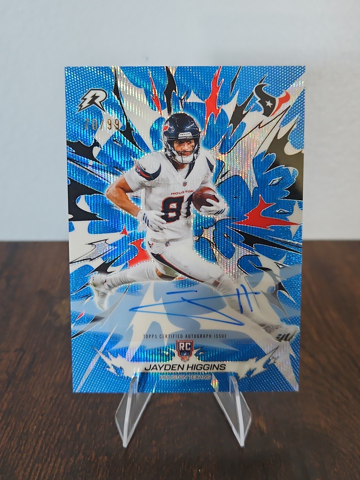 Jayden Higgins 2025 Topps Resurgence Autograph Blue Surge RC 70/99 #136 Texans