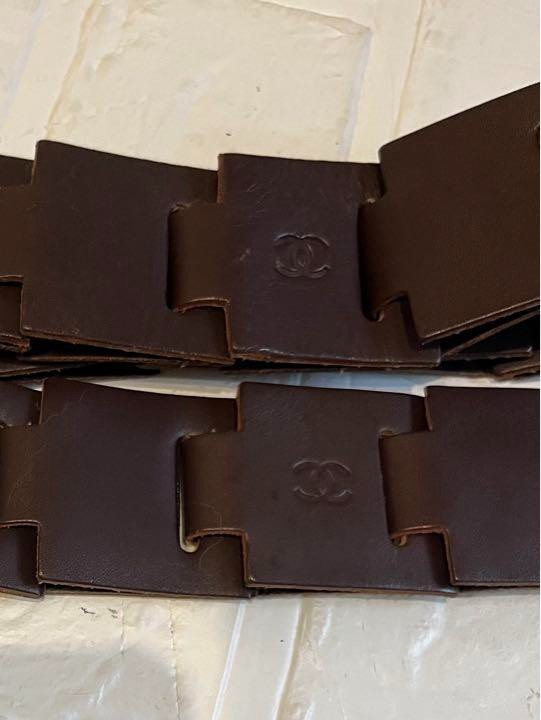 CHANEL Authentic Vintage Logo COCO mark Leather Chain Belt Dark