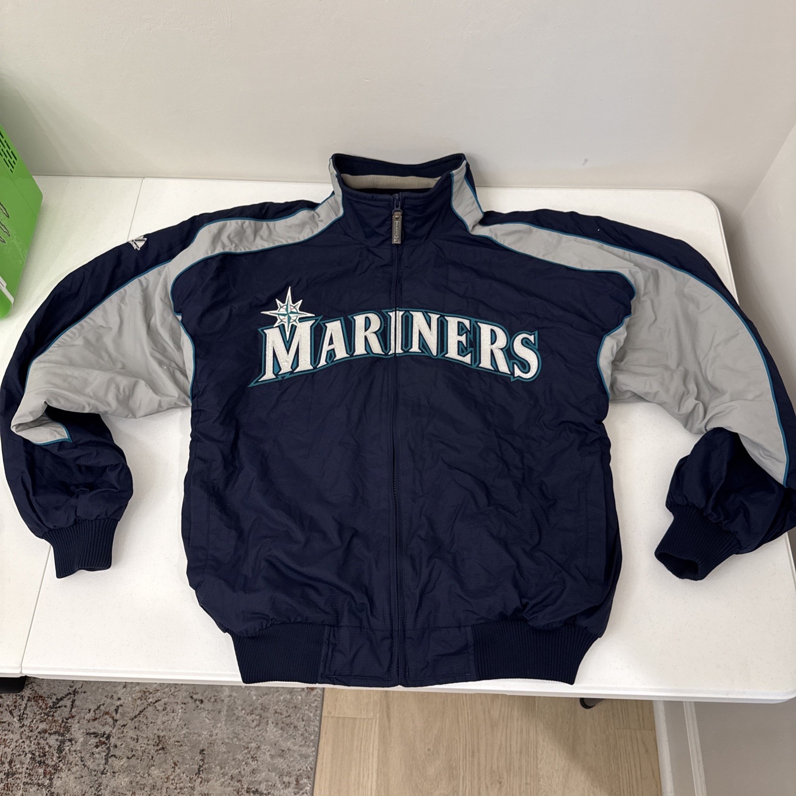 MLB Seattle Mariners Majestic Authentic Dugout Full Zip Track Jacket Navy Mens L