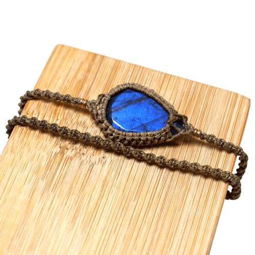 Brazalete de cristal de macramé hecho a mano de labradorita natural ~ aurora en tu muñeca - Imagen 5 de 11