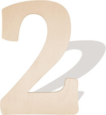 12 Inch, Large Wooden Number 2 Shape Cutouts Big Blank Unfinished Wood Numbers S