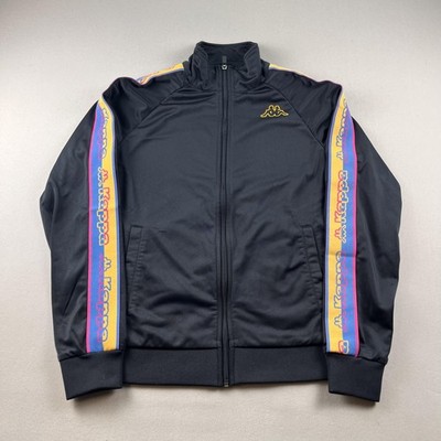 Kappa Jacket Track Mens Small Black 222 Banda Carambie Stripe Logo Tape Full Zip