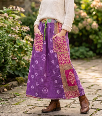 Women's Floral Reversible 2-Layer Kantha Quilt Pocket Skirt Wholesale Mix Lot