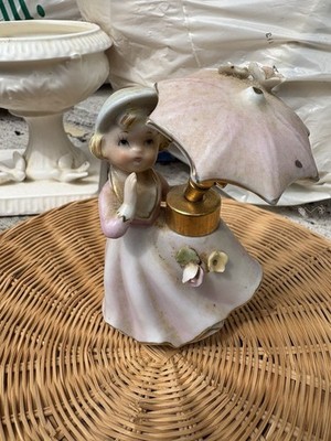 Vintage DEV DeVilbiss Perfume Atomizer Porcelain Girl with Umbrella