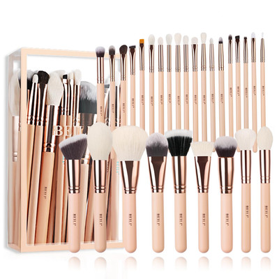 BEILI 28Pcs Pink Makeup Brush Set - Premium Goat & Synthetic Bristles