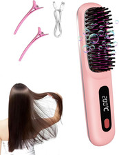 Go Brush Pro for Short Hair, Cordless Hair Straightener Brush Pink